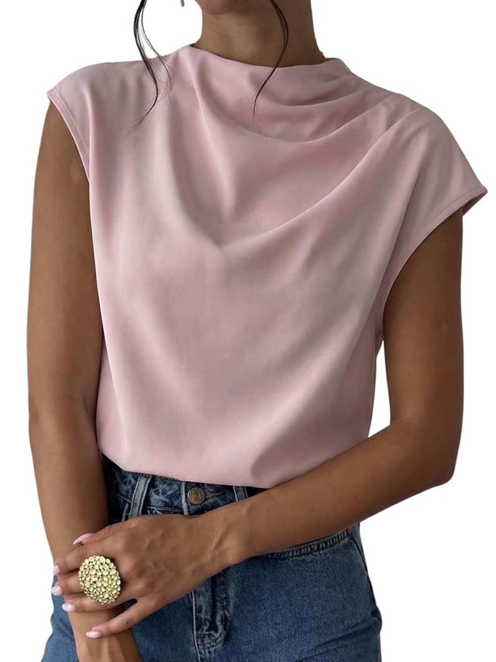 Sleeveless Draped Neck Women’s Top - Pink